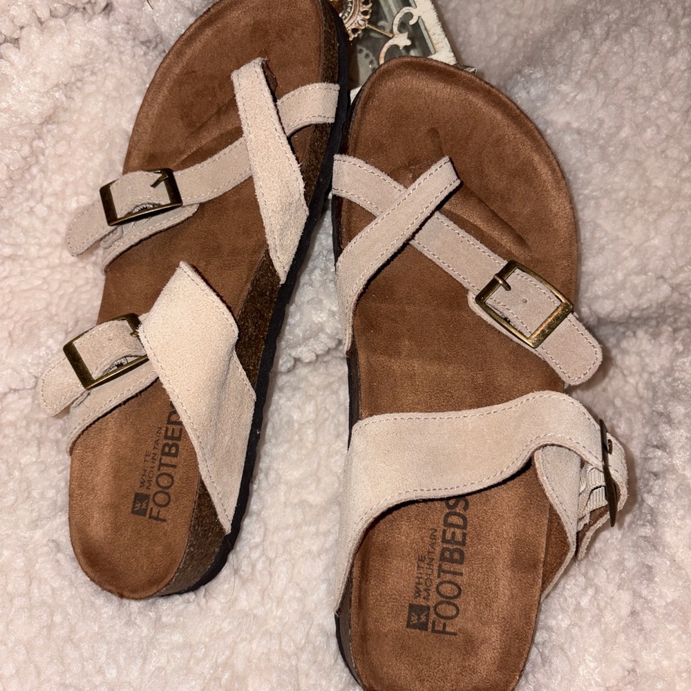 White Mountain Cream and Brown Sandals  NEW